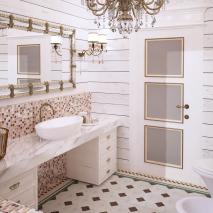 Интерьер ванной комнаты с мозаичной отделкой бизацца. 