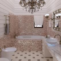 Классический интерьер ванной комнаты с мозаичной отделкой бизацца. 