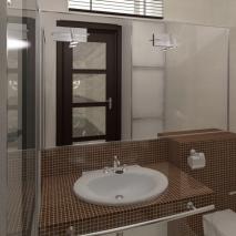 Ванная комната с душевой кабиной в коттедже.